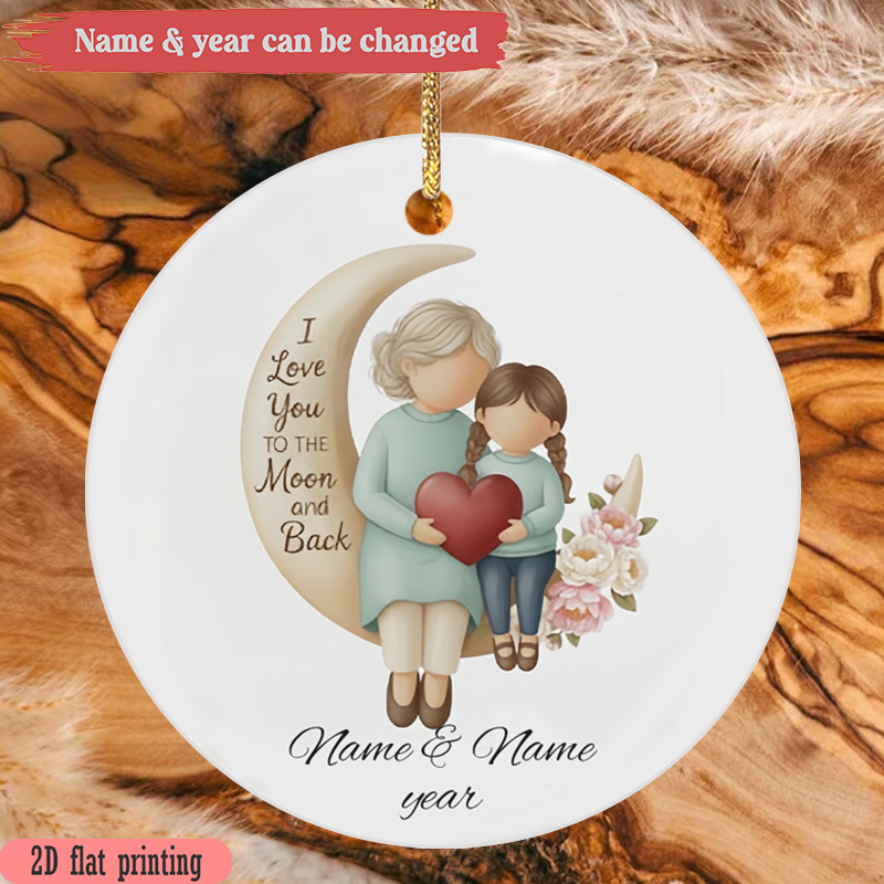 TEMU 2D Plat, [2D Plat] 1pc Ornement Suspendu en Acrylique Personnalisé, Je t'aime jusqu'à et , & Enfant sur , Décoration Florale Cœur Rouge, Cadeaux