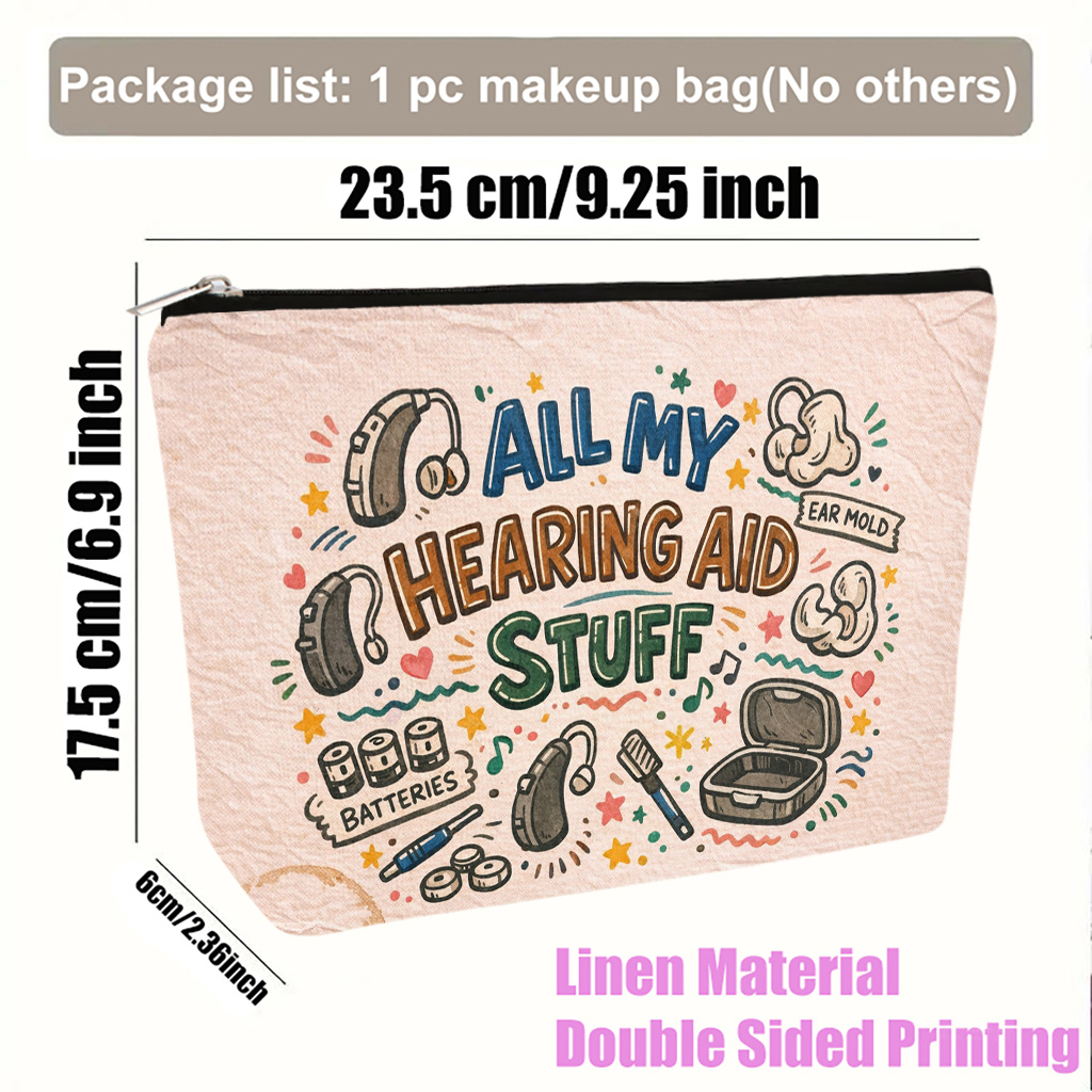 TEMU Cosmetic Bag 1pc, Hearing Aid Stuff Lightweight Foldable Makeup Bag, Travel Toiletry Pouch, Zipper Closure, Gift For Women, Best Friend Birthday