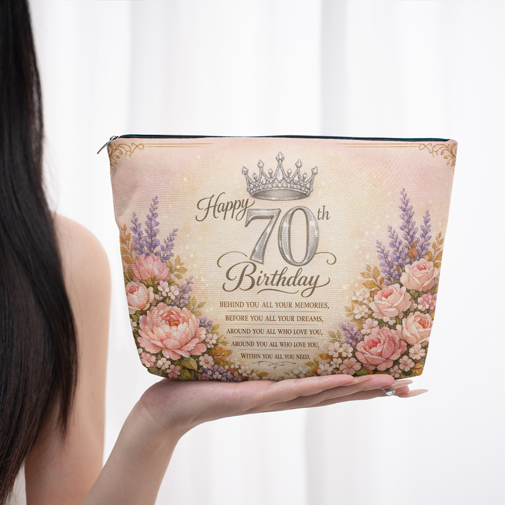 TEMU 1 Makeup Bag, 70th Birthday Card, Lightweight Foldable Makeup Bag, Travel Toiletries Bag, Zipper Closure, Women's Gift, Birthday Or Graduation