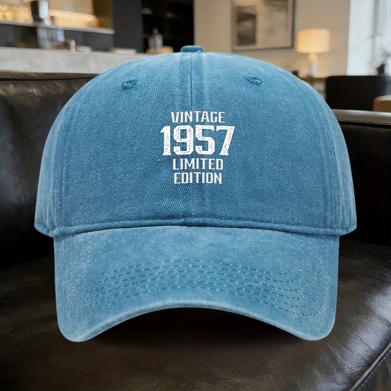 E-shop 1 Stück VINTAGE 1957 EDITION Bedruckte, gewaschene Baseballkappe, verstellbarer Sonnenhut, unverzichtbarer Artikel für Partys und modische