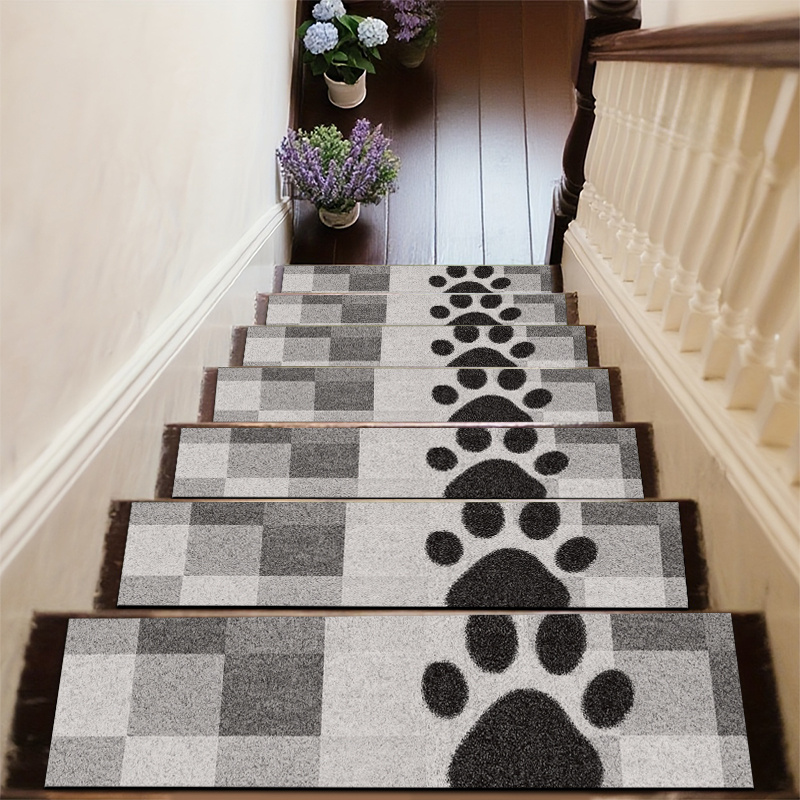 TEMU 8 X 30" Diatomite Black And White Checkered Dog Paw Non-slip Stair Treads, Silent Mats, Wood Stair Protector, Anti-slip Pads, Wear-resistant