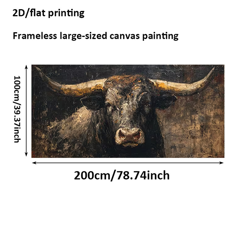 TEMU 2d Flat, 1pc Modern Bull Portrait Wall - Frameless Canvas Painting Suitable For Indoor/, 39"x78"/100x200cm Bull Picture, Contemporary For,