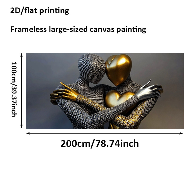 TEMU 2d Flat, 2d/flat Printing 1pc 39*78in/100*200cm/frameless Canvas Painting,decorative Painting,love Embrace Sculpture ,suitable For Indoor Wall