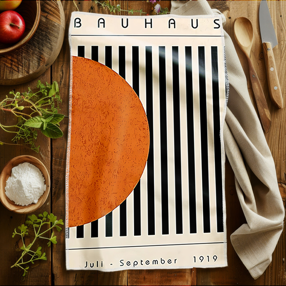 E-shop Küchenhandtücher, Handtücher. Geschirrtücher, Spülschwämme 2 Stk., Ein schwarz-weißes Poster mit einem großen orangefarbenen Kreis, Mikrofaser,