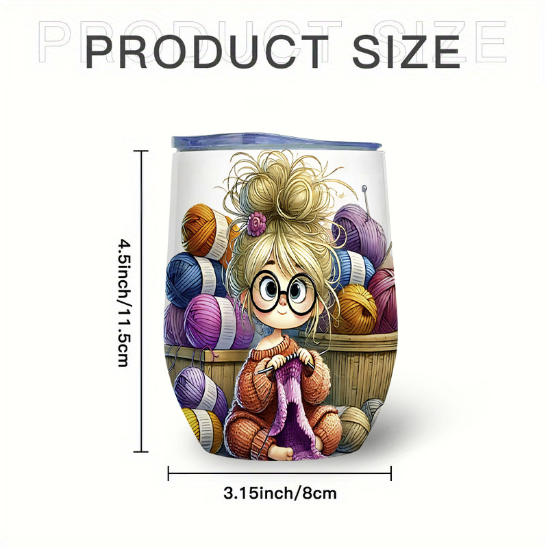 Image of 1pc 12oz Stainless Steel Insulated Coffee Mug With Lid, Tumbler With With Knitting Theme Design, Ideal For Christmas, Valentine's Day, Mother's Day, Easter, Halloween