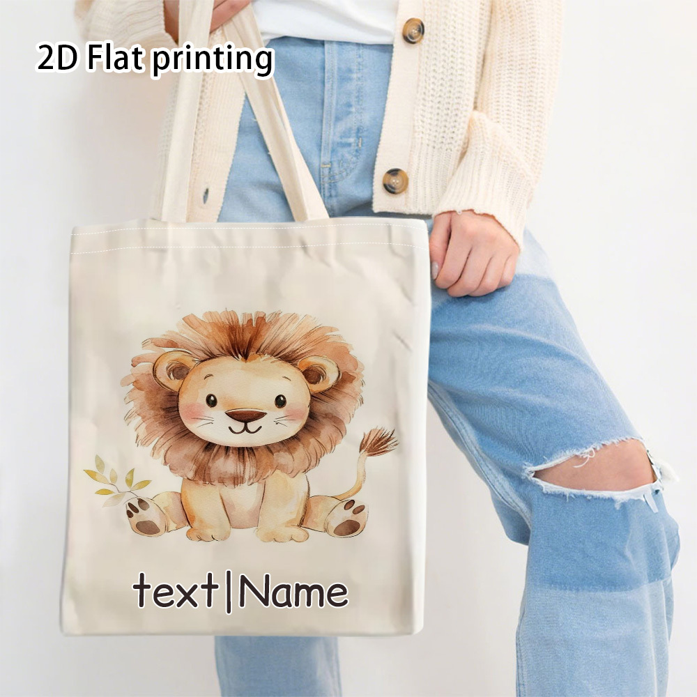 TEMU 1pc Custom Baby Lion Tote Bag Suitable For Families, Washable Wide Strap Shoulder Bag With Lion, High-density Carryall For, Grocery Shopping,