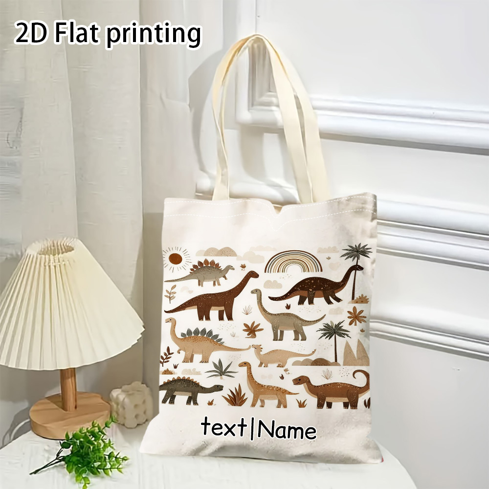 TEMU 1pc Custom Dinosaur Tote Bag Suitable For Families, & - Washable Wide Strap Shoulder Bag With Dinosaur & Nature, High-density, Multicolor For,