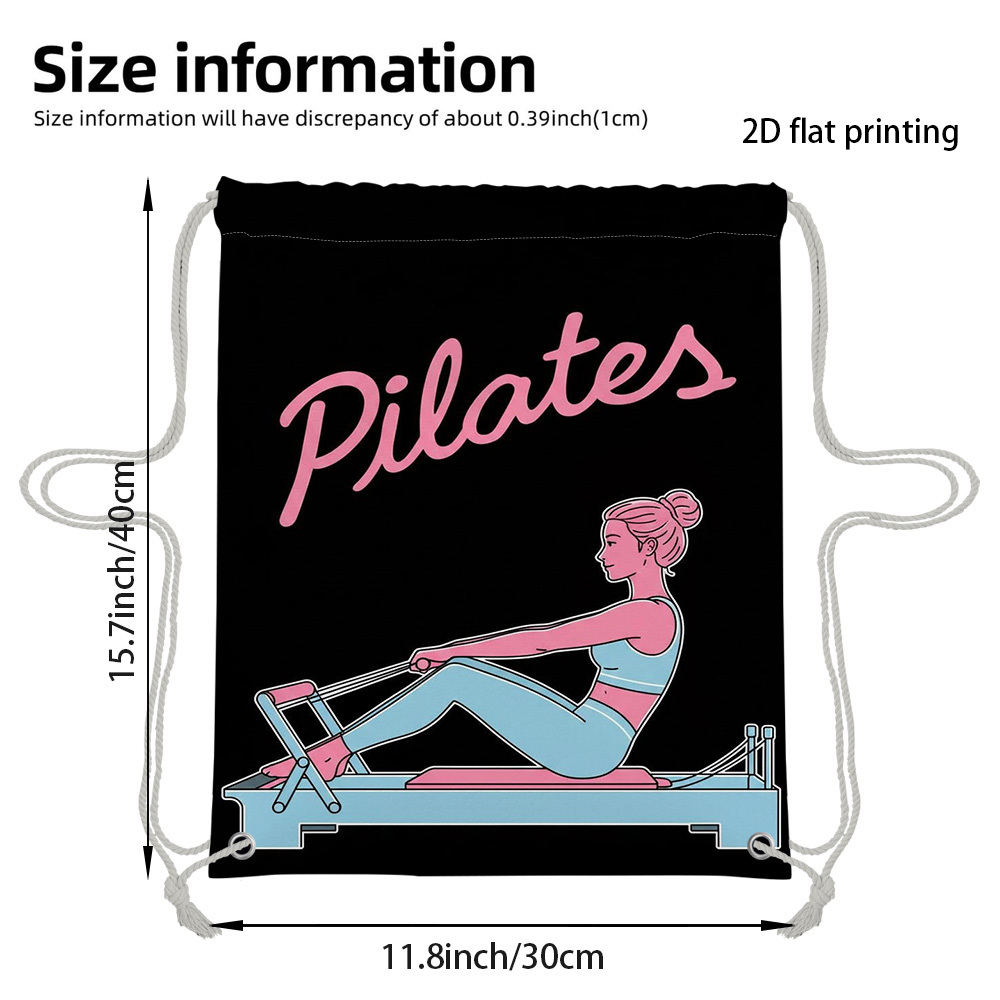 TEMU A Single Piece Of A 2d Printed Mini Drawstring Backpack Showcasing A Pilates Workout Theme, Ideal For Fitness Enthusiasts. It Has A Lightweight