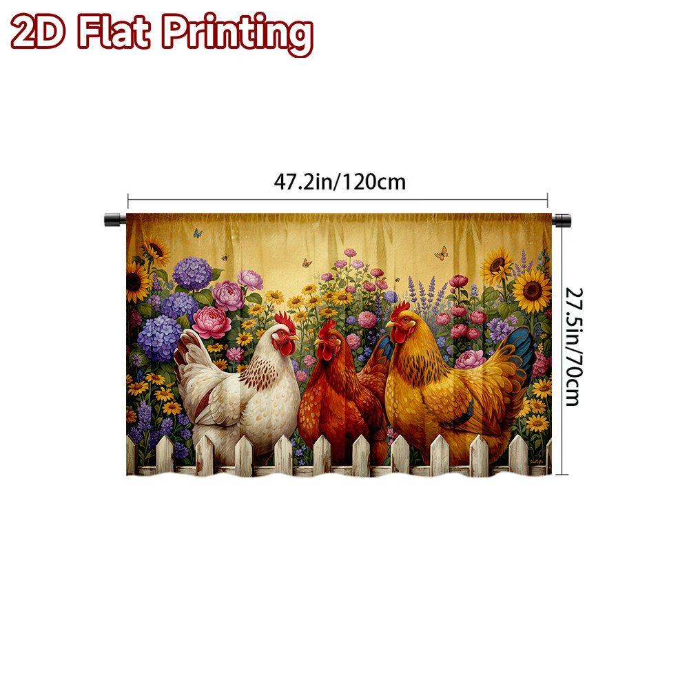 TEMU 2d Flat - 2d Flat - 1pc Of 2d Flat Kitchen Curtains Featuring 3 And Sunflowers, Ideal For Decorating Storage Racks, Cabinets, Table Skirts, And