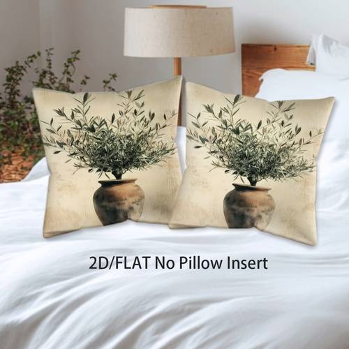 a set of two flat pillowcases featuring a vase filled with olives perfect for use in settings such as sofas offices bedrooms and living rooms the printed on and the pillow covers come with a zipper closure