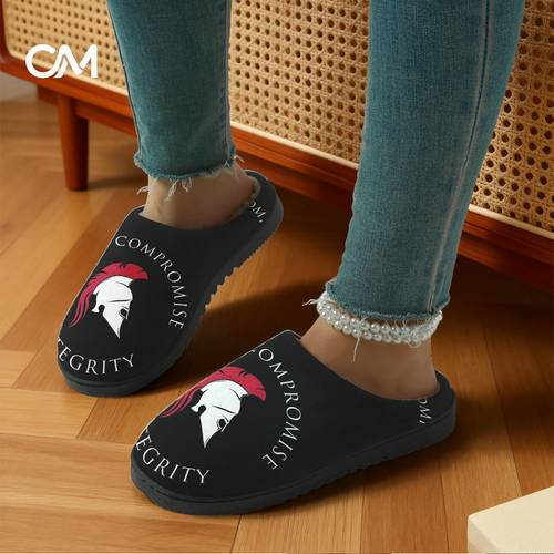 căști spartan + papuci de casă cu sloganul „nu compromite integritatea”, papuci pentru interior/exterior, imprimați, exquisiți și confortabili, papuci de iarnă și confortabili, papuci unisex pentru toate anotimpurile, încălțăminte confortabilă de îmbrăcat, pentru căldura