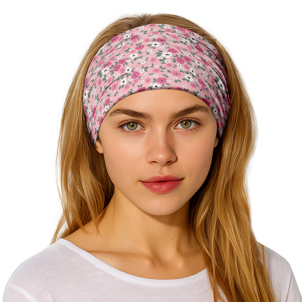 E-shop 1 Stück Rosa Blumenmuster Elastisches Breites Haarband, Atmungsaktives Schweißabsorbierendes Polyester-Gewebe, Weicher Geknoteter Stirnband-Stil