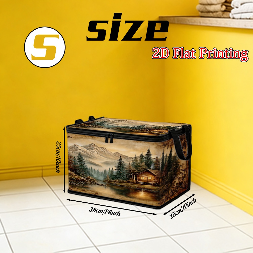TEMU 1pc, 2d Flat Vibrant Cabin By Pattern Lidded Storage Bins, Festive Decorations/gifts, 2026 Happy New Year, Eid Valentine's Day, Popular Storage