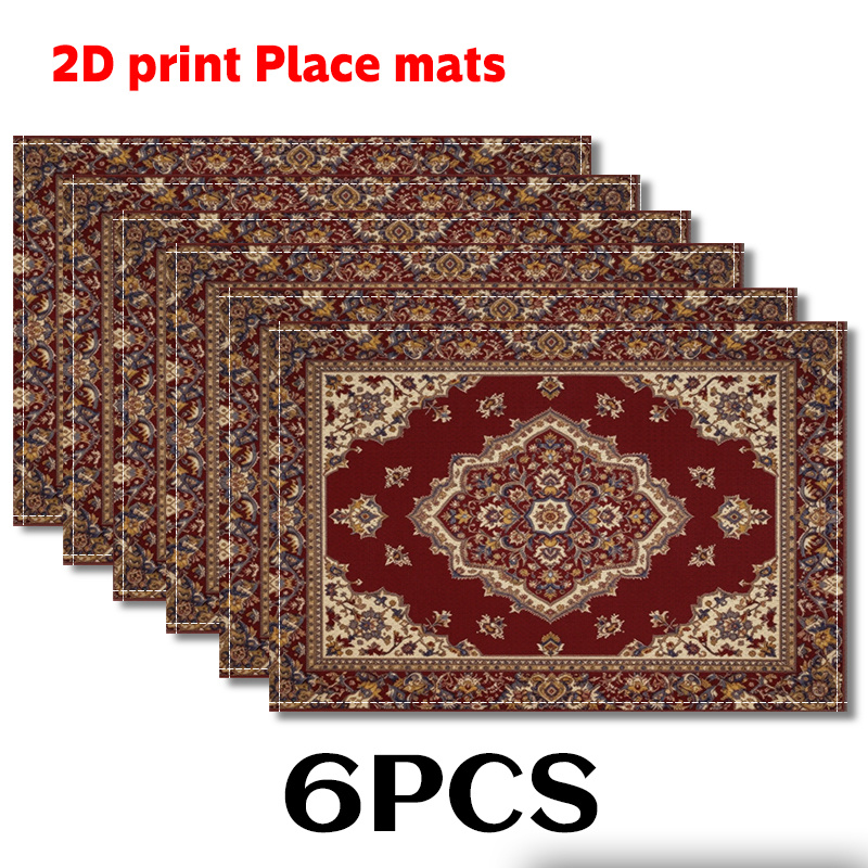 TEMU 2 Stück/4 Stück/6 Stück Traditionelle Teppich-Platzsets (2D-Druck) Rot gemusterter Teppich mit schönem Musterdesign. 11,8x17,72 Zoll - Moderne