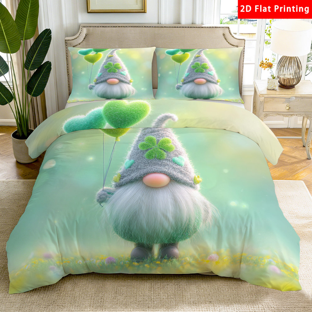 TEMU 2/3pcs 2d Flat Multiple Sizes Gnome Duvet Cover Set Pastel Style Bedding Bed Set 1 Duvet Cover   1/2 Pillowcases Spring Valentine's Day