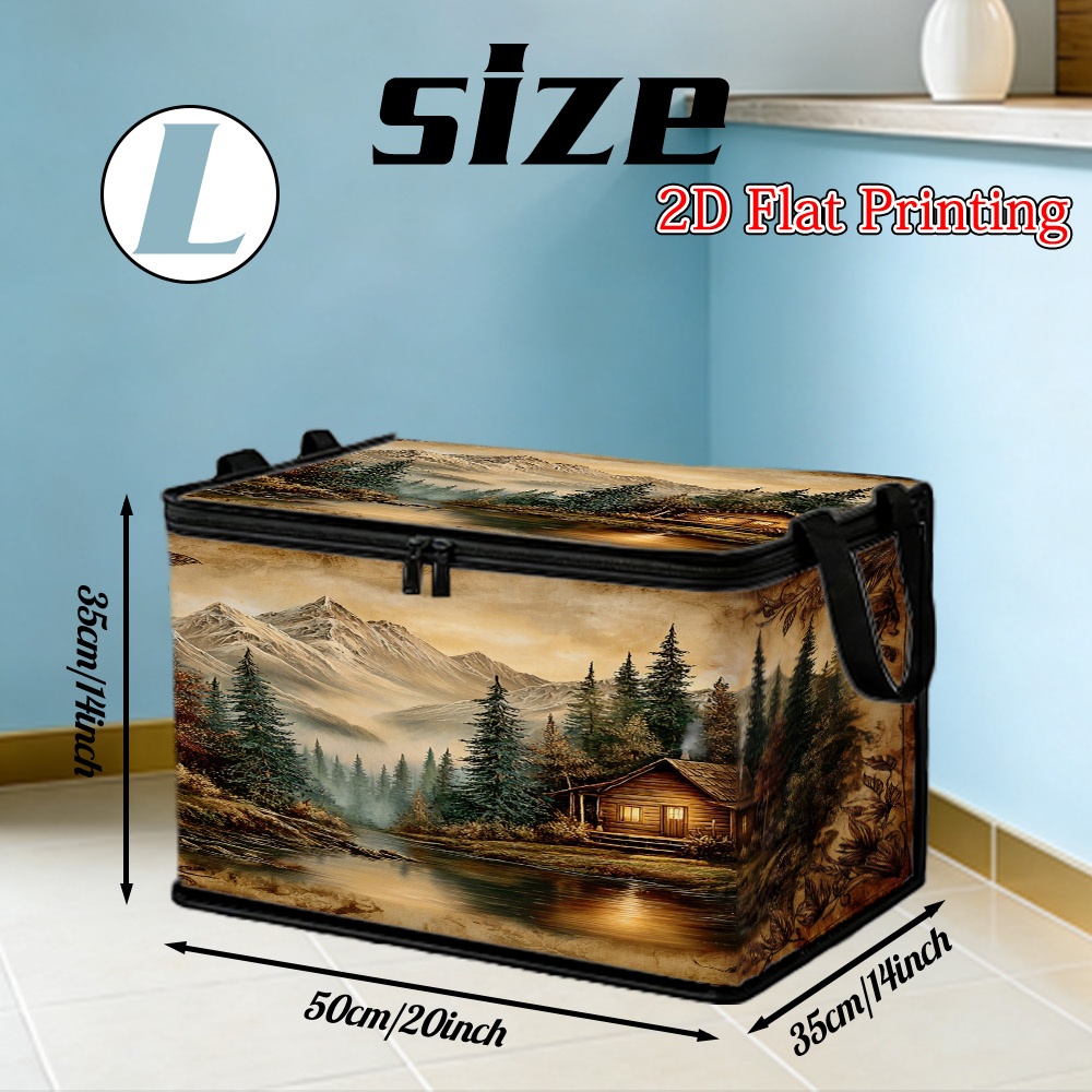 TEMU 1pc, 2d Flat Vibrant Cabin By Pattern Lidded Storage Bins, Festive Decorations/gifts, 2026 Happy New Year, Eid Valentine's Day, Popular Storage