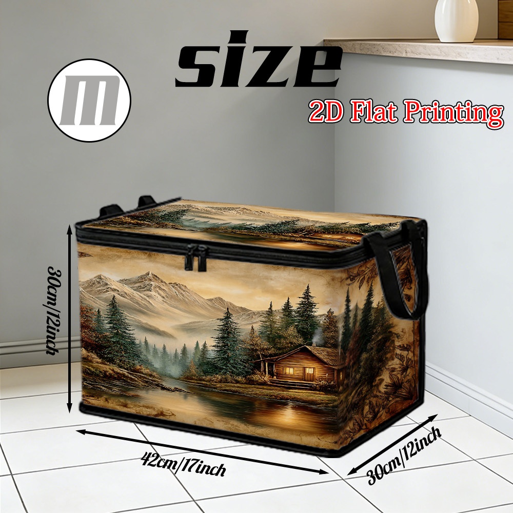 TEMU 1pc, 2d Flat Vibrant Cabin By Pattern Lidded Storage Bins, Festive Decorations/gifts, 2026 Happy New Year, Eid Valentine's Day, Popular Storage