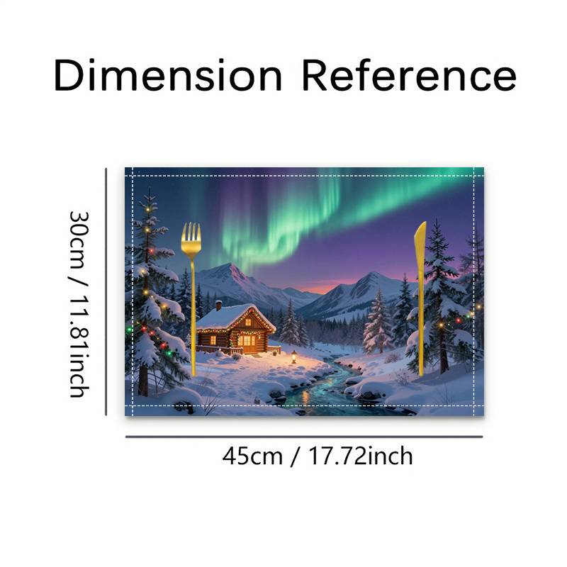 Winter placemats met besneeuwde hut en noorderlicht design_voghion.com