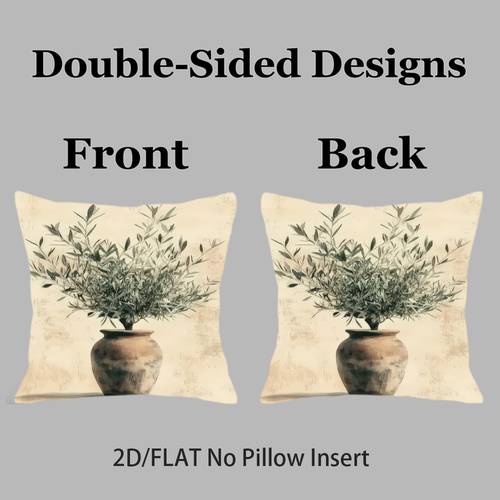 a set of two flat pillowcases featuring a vase filled with olives perfect for use in settings such as sofas offices bedrooms and living rooms the printed on and the pillow covers come with a zipper closure