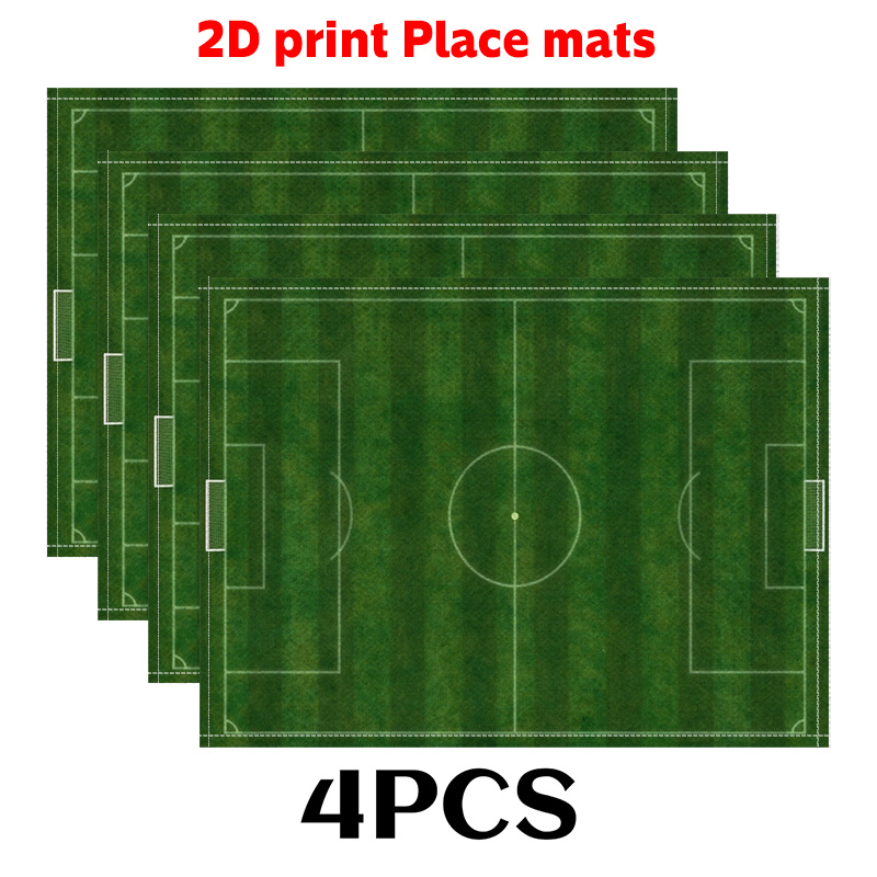 TEMU 2 stuks/4 stuks/6 stuks Voetbalveld Placemats (2D Print) met Uitzicht op het Voetbalveld, Duidelijke Lijnen op het Groene Veld. 11.8X17.7In -