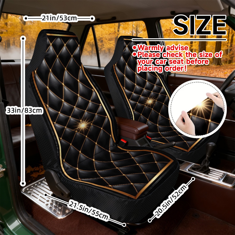 TEMU Set Of 2 Car Seat Covers With A Golden Diamond Design, Durability . Universal Fit Covers Are Machine Washable And , Perfect For For Drivers And