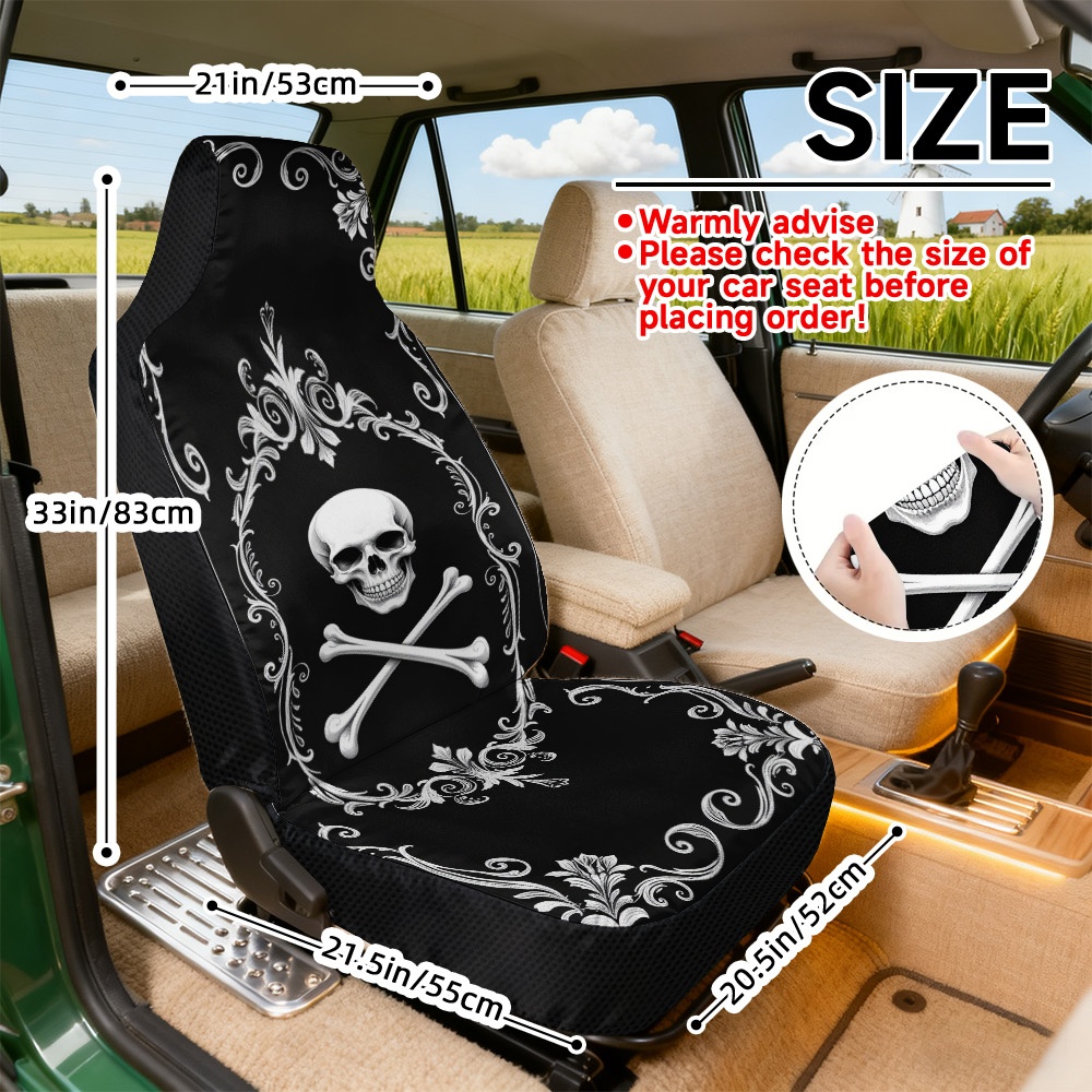 TEMU 2D Stampa Piatta, 2 Pezzi Coprisedili Universali per Auto, Coprisedili con Motivo e Ossa Incrociate di Halloween, Coprisedili Morbidi, Lavabili