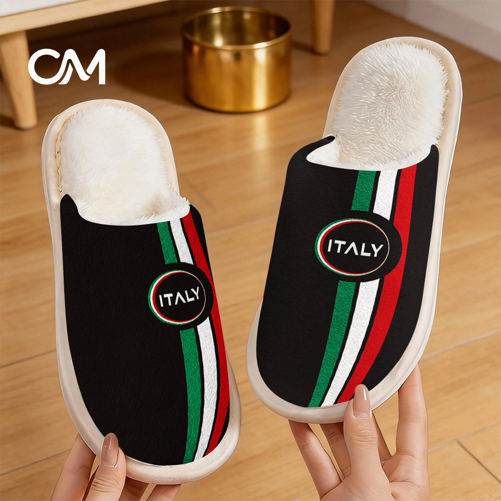 TEMU Men' & Women' Italy-themed Slippers With Italian Flag Colors (green/white/red) & Italy Slogan - Plush Lining & Non-slip Sole Suitable For Home,
