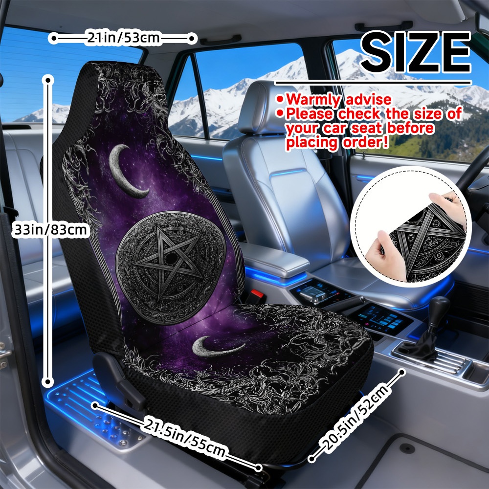 TEMU 2d Flat Printing, 2pcs Gothic Pentagram With Themed Car Seat Covers, Universal Fit Seat Covers, Soft Seat Covers, , Machine Washable, Suitable