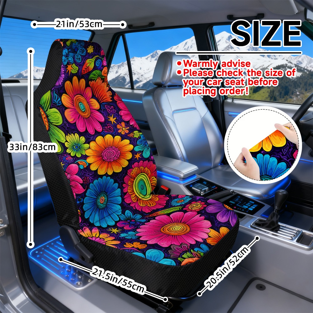 TEMU Set Of 2 Vibrant Car Seat Covers, Most Front Seats, Made From Durable Polyester For And , Ideal For Family Vehicles