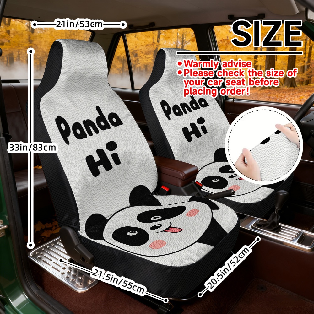 TEMU Flat 2d Printing, Set Of 2 Front Car Seat Covers, Comfortable Seat Covers, Washable In Machine, Universal Seat Covers, Fun Panda Wave Pattern