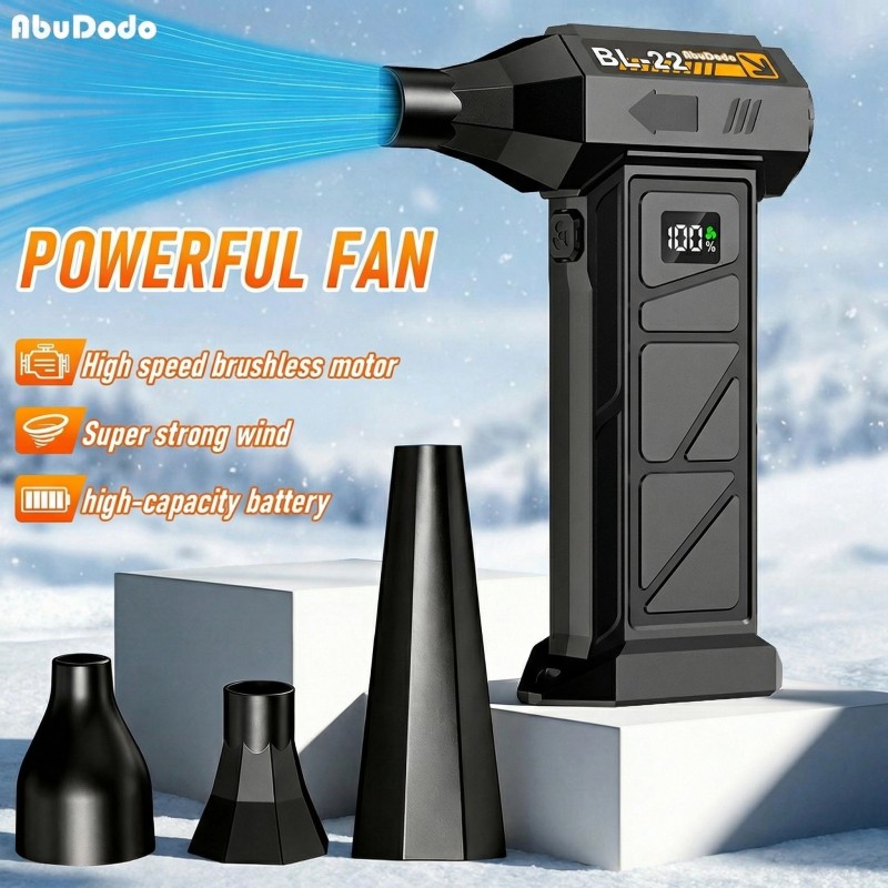 TEMU Nouveau ventilateur turbo puissant, souffleur de neige portable, batterie intégrée de 6000 mAh, 9 000 000 RPH, 5 vitesses, 3 buses de soufflage