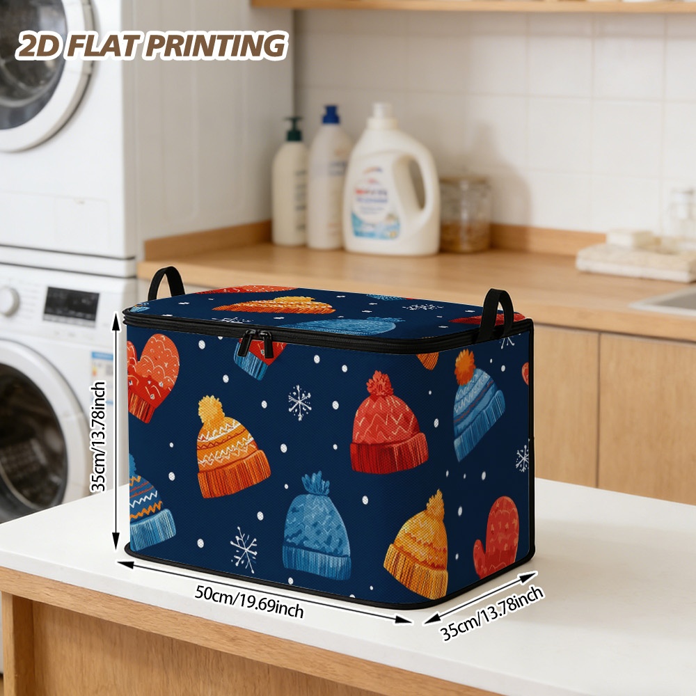 TEMU 1pc Of Winter Hats And Mittens Storage Bins With Lids, Foldable And Featuring A Secure Zipper, Ideal For Quilt Storage, Bathroom Organization, A