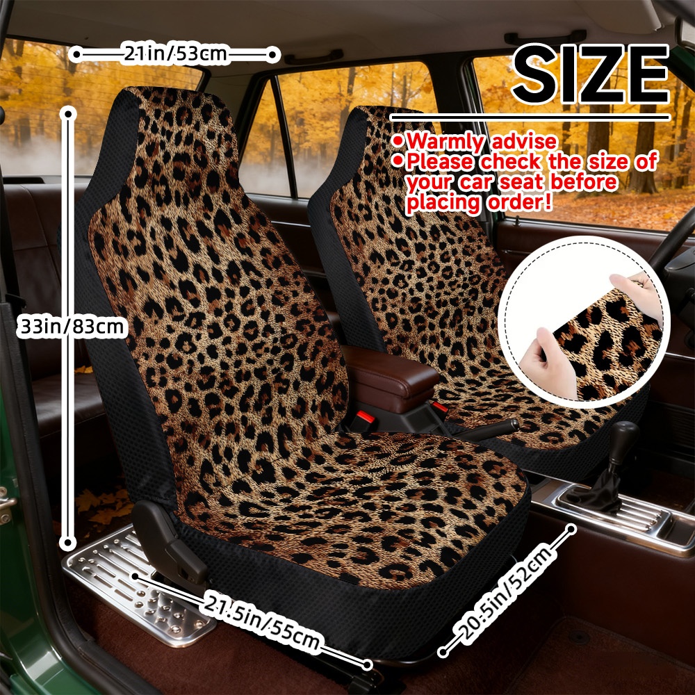 TEMU Flat 2d Printing, Set Of 2 Front Car Seat Covers, Cozy Seat Covers For Vehicles, Washable In Machine, Universal Fit, , Leopard Print Design,