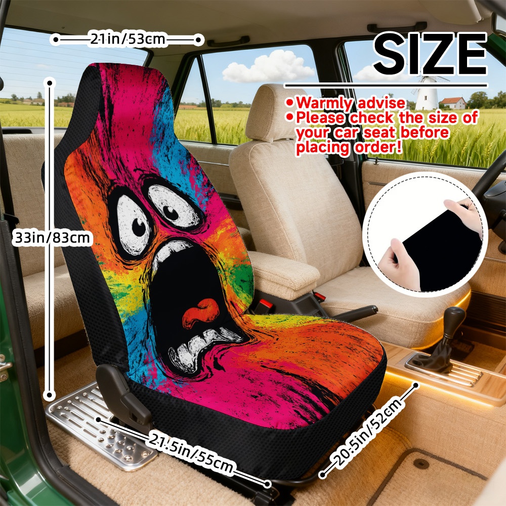 TEMU Set Of 2 Front Seat Covers For Vehicles Featuring A Vibrant Shocked , Providing And . Machine-washable Covers For Family Or During Christmas Or