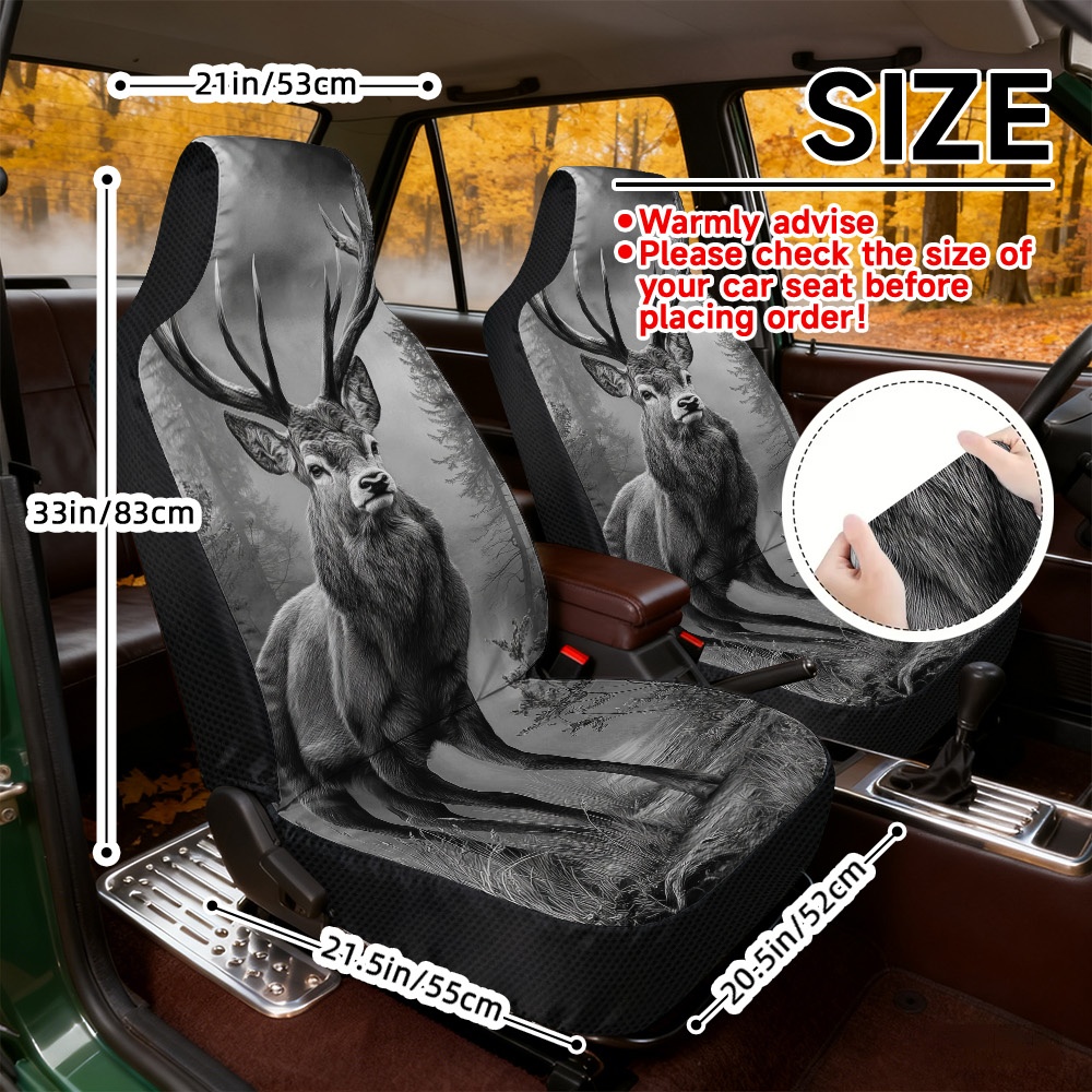 TEMU 2d Flat Printing, 2pcs Car Seat Covers Front Seat, Seat Cover, Machine Washable, Universal Fit Seat Covers, Deer In Pattern, Suitable For Cars