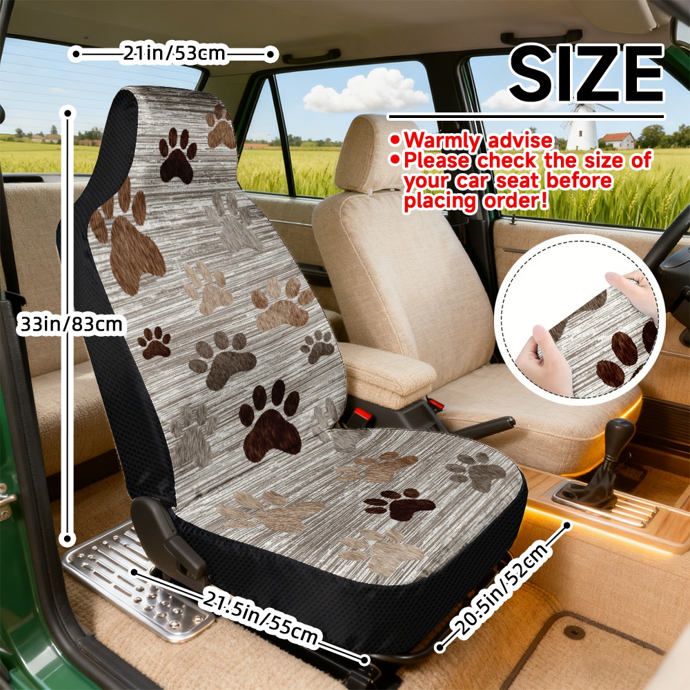 TEMU Set Of 2 Brown Animal Paw Print Car Seat Covers, Designed For Universal Front Seat Fit, , , And Machine Washability, Use