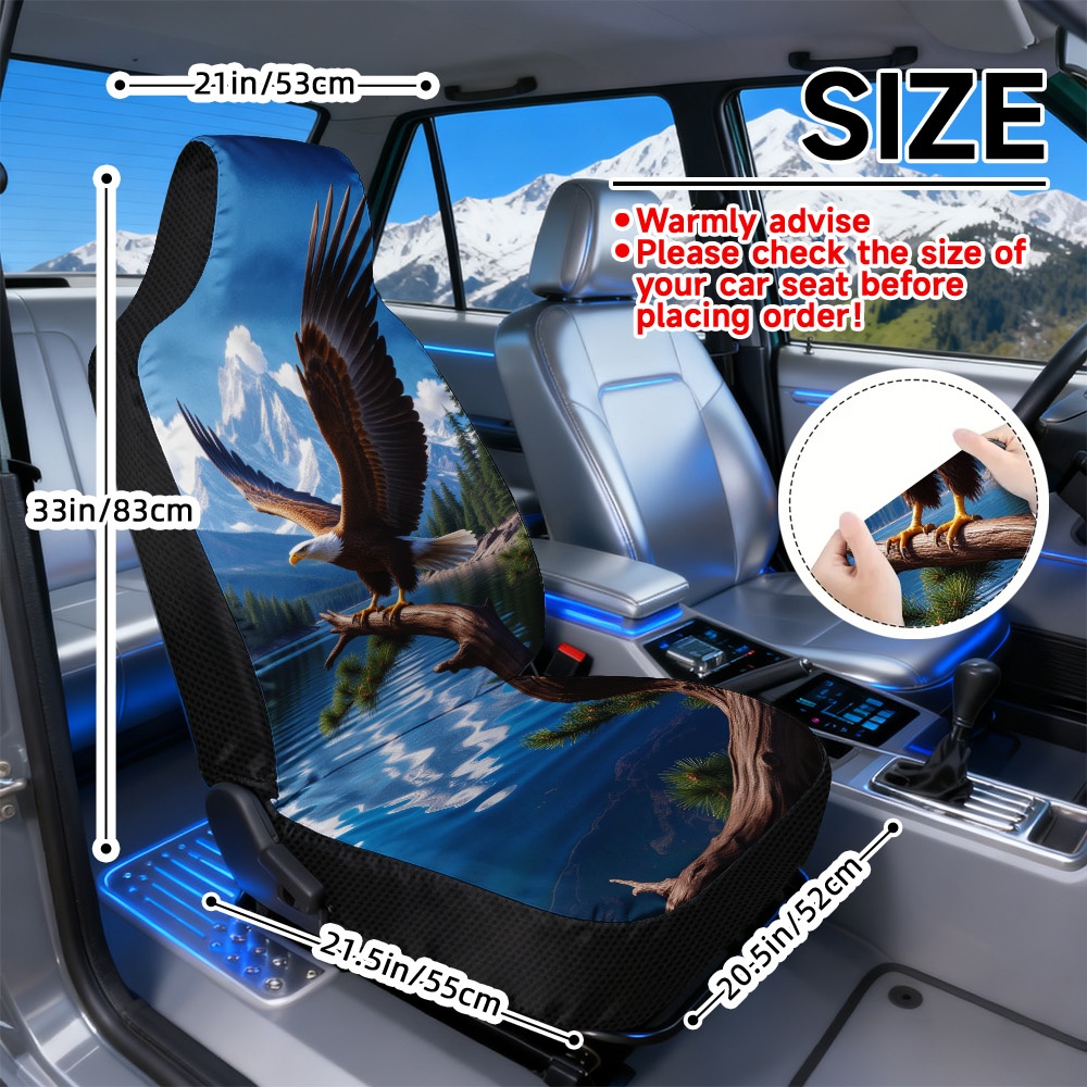 TEMU Set Of 2 Decorative Car Seat Covers Featuring A Eagle By A Lake, Designed For And Universal Fit. Ideal For Drivers And , Covers Are Easy To And