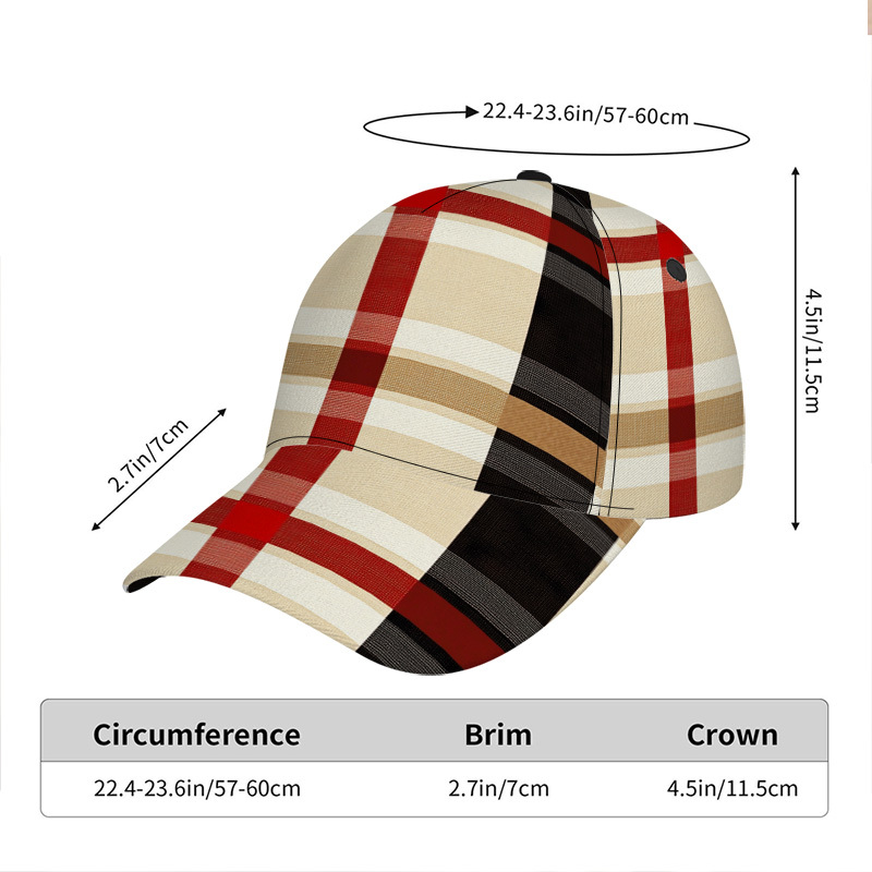 TEMU 1 casquette de baseball avec un motif à carreaux beige et rouge - un chapeau à bec de canard ajustable, léger, parfait pour décontractées et à