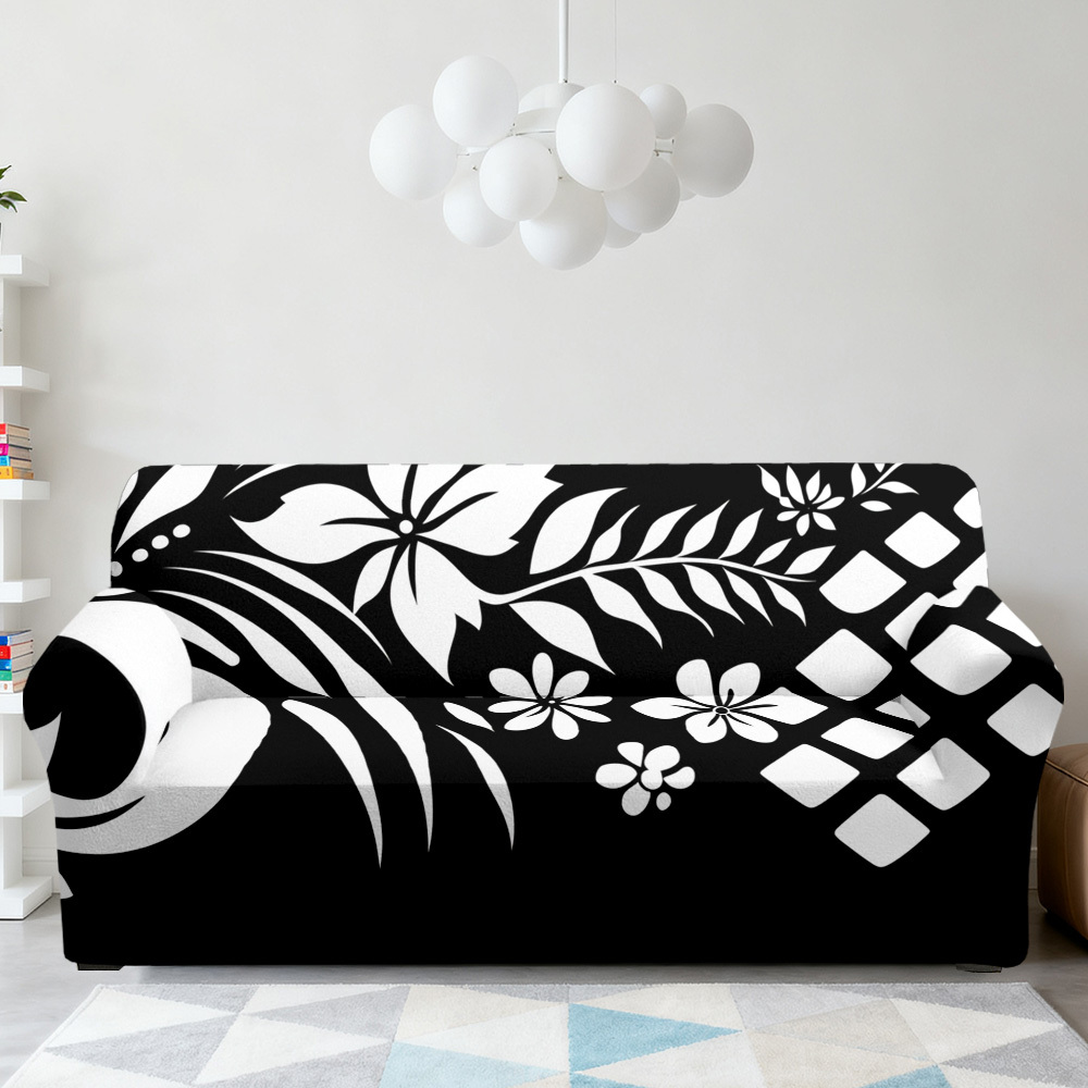 TEMU 1pc Warm & Practical Style Floral Swirls And Shapes Sofa Cover - Elastic Fabric Fits Sofa ; Shoulder Strap Reinforces To Prevent Shifting;