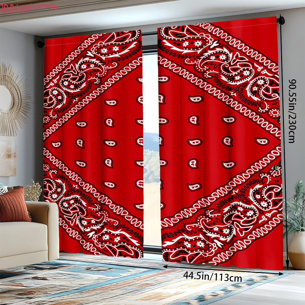TEMU 2pcs Red Paisley Patterned Curtains For Decoration, Machine Washable, Suitable For Living Room And Bedroom Holiday Decor, Semi-transparent, With