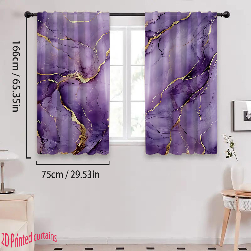 TEMU 2 rideaux décoratifs à motif violet-or, lavables en machine, adaptés à la décoration du salon et de à coucher, semi-transparents, à poche pour
