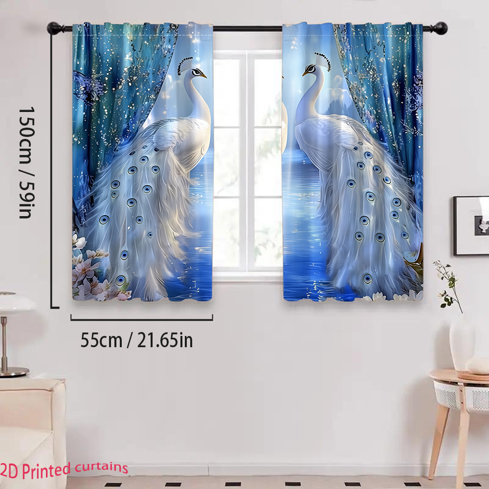 TEMU 2d Flat, 2d Flat Print 2pcs Peacock Pattern Decorative Curtains, Suitable For Bedroom, Living Room, Office, And Home Decor, Rod , 2d Flat