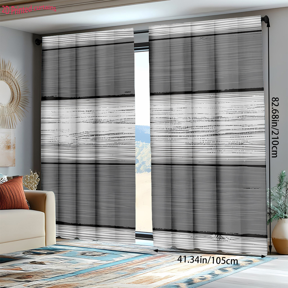 TEMU 2pcs Gray And White Wood Grain Patterned Decorative Curtains, Suitable For All Rooms And Seasons, Decoration And Festive Occasions