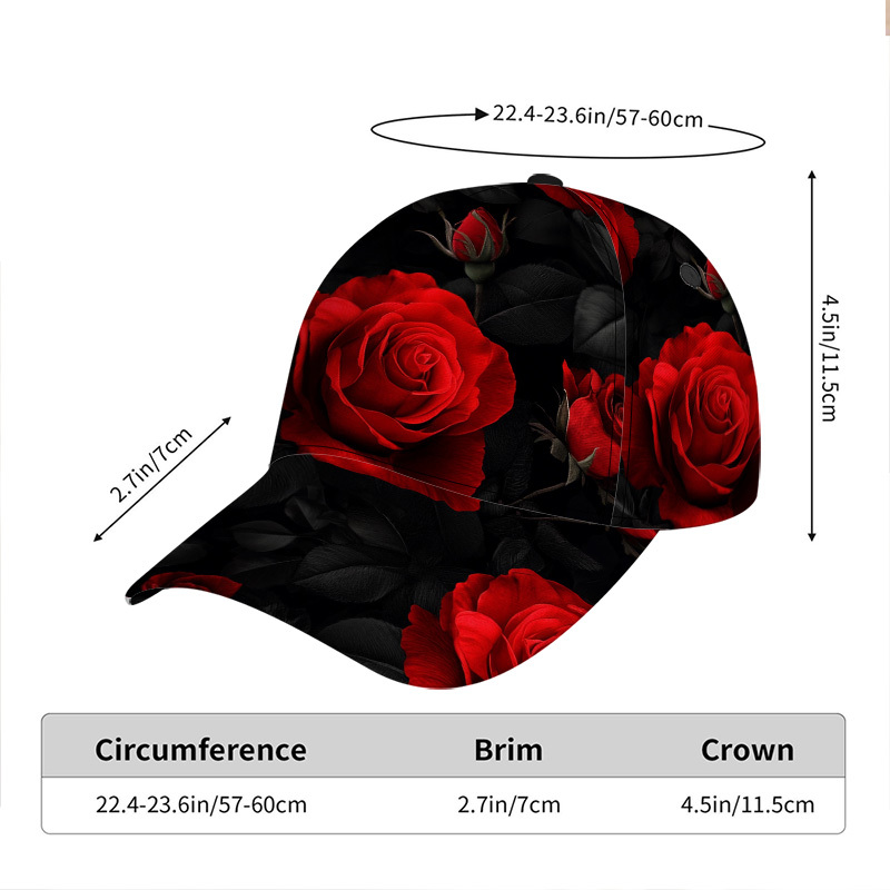 TEMU 1pc Of Baseball Cap Featuring A Romantic Red Roses Design - A Lightweight Adjustable Duckbill Hat, Use, Designed For , And Ideal For Travel