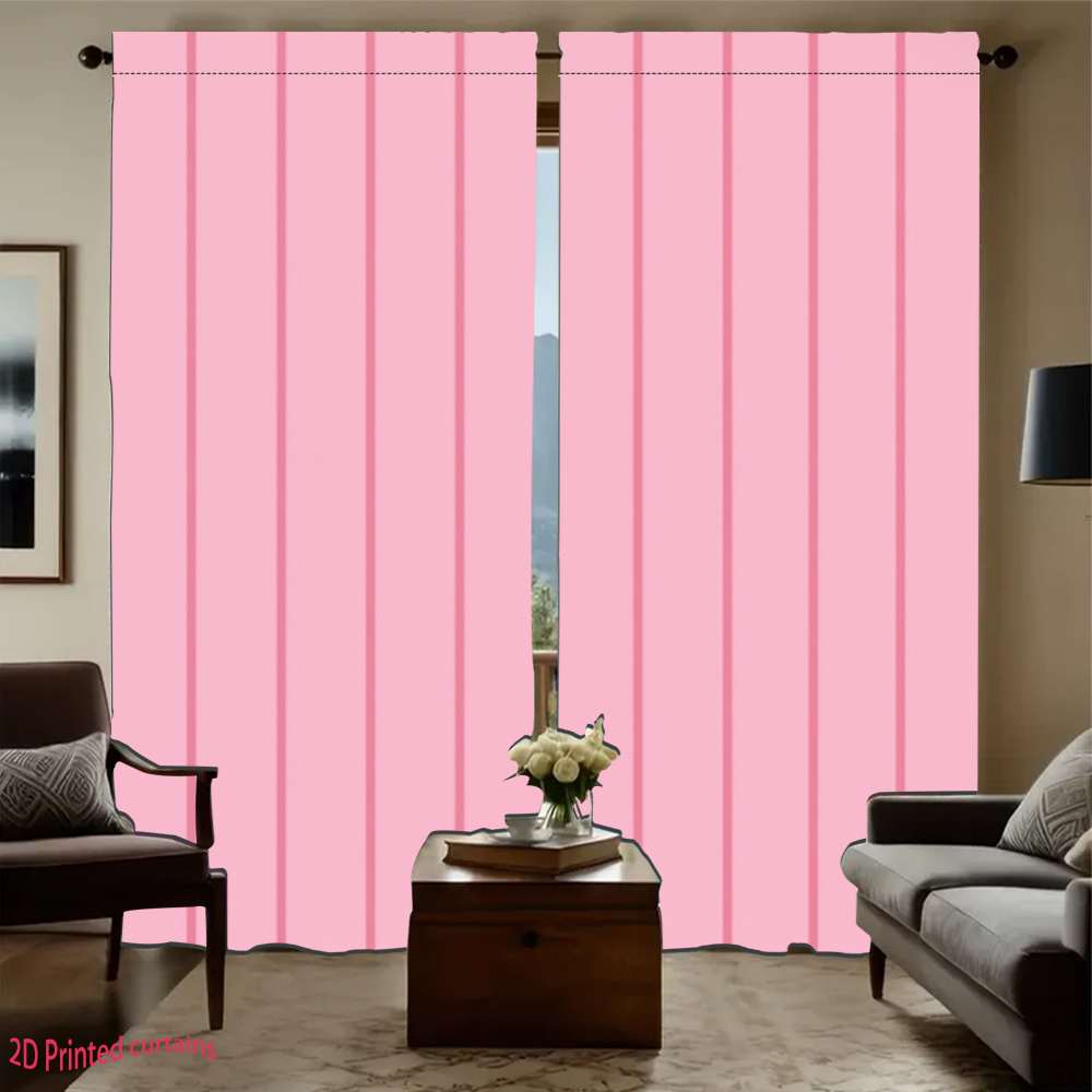 item picture 2d flat 2pcs bohemian vertical stripe curtains pink semi sheer window panels with rod pocket suitable for living room bedroom kitchen machine washable panels for modern minimalist decor 2d flat