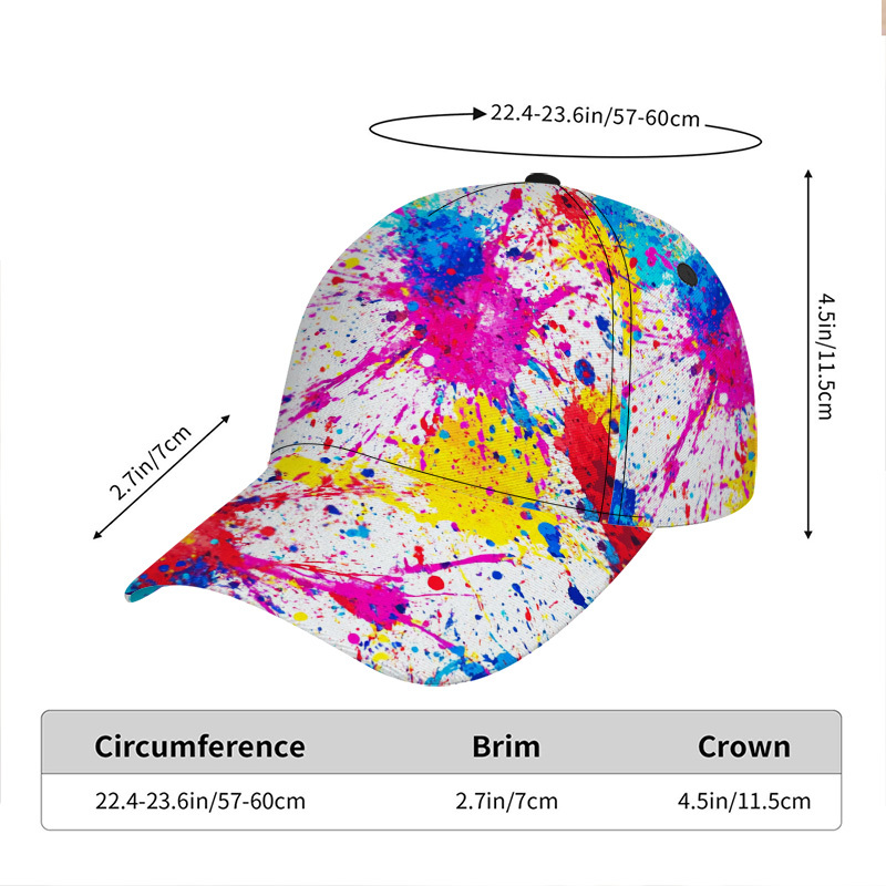TEMU 1pc Colorful Splatter Art Print Classic Baseball Cap - Stylish Duckbill Hat, Ideal For Daily Wear, Adjustable Design, Lightweight , Perfect For