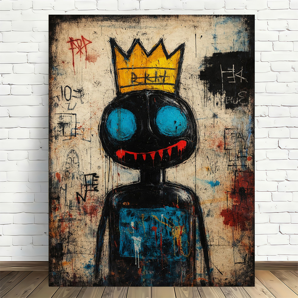 TEMU 2d Flat, 1pc Modern Retro Graffiti Wall Art - Urban Style Frameless Canvas Poster, Adhesive Backing Suitable For / Use - High-quality Printed