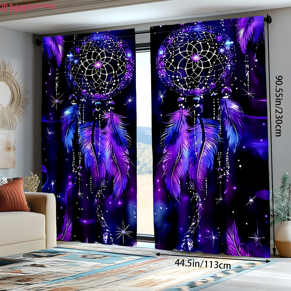 TEMU 2d Flat, 2d Printed 2pcs Dreamcatcher Pattern Decorative Curtains, Suitable For All Rooms And , Decorative Curtains, Holiday Decor, 2d Flat