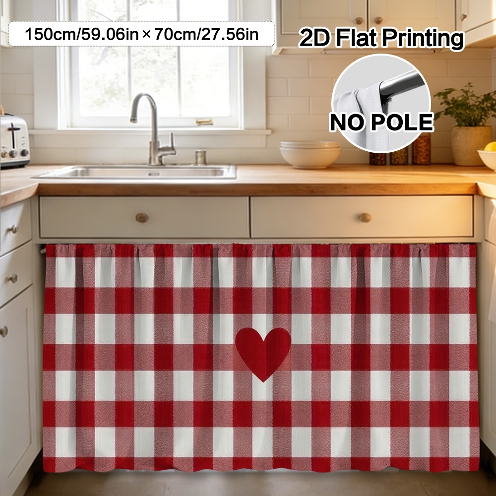 TEMU 2D Plat - 2D Plat - 1 Pièce de Rideau Gingham Cœur Central et Décoration d'Armoire - Fabriqué en Polyester, Facile à Nettoyer, avec une Poche