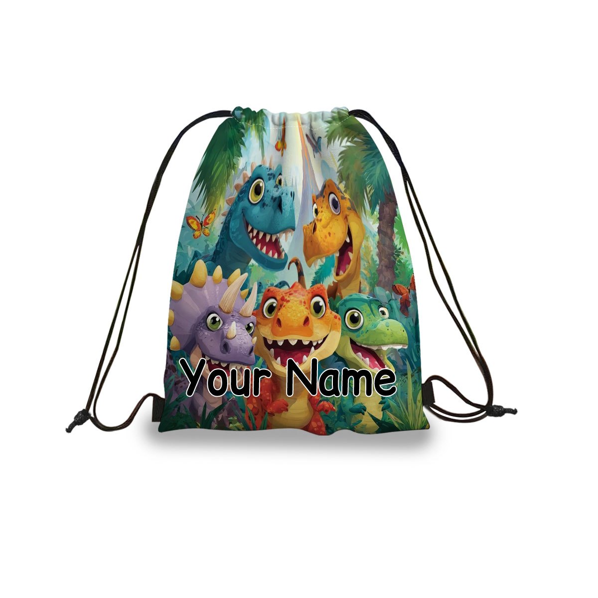 TEMU Personalized Name And Text, Single Piece Dinosaur-themed Cartoon Drawstring Bag, Unisex Lightweight Sports Sack, Ideal For Fitness And Outdoor
